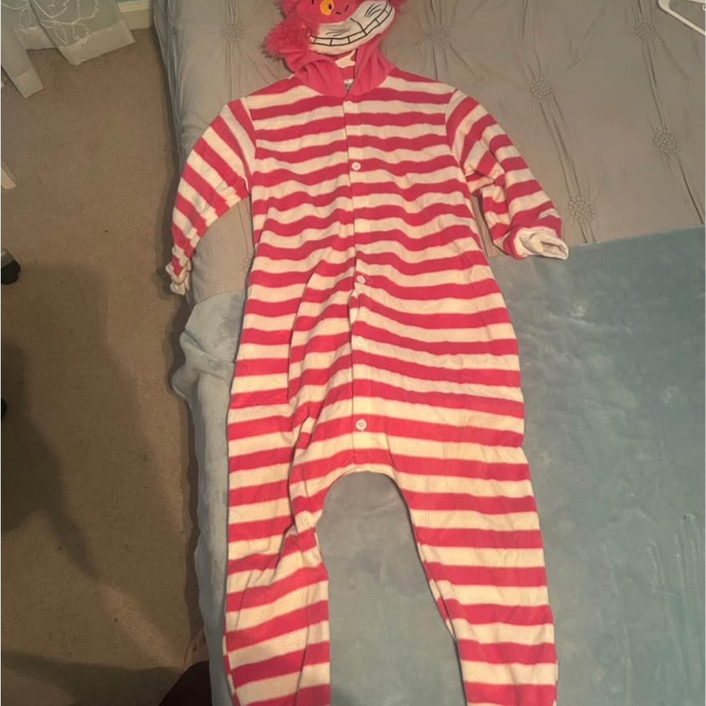 Pink and White Striped Kids Cheshire Cat Alice in Wonderland costume ONE PIECE